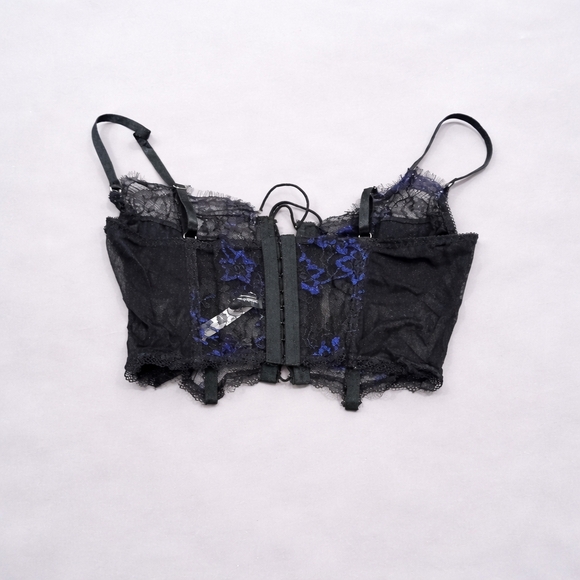 Black Lace Bustier Corset Lingerie Set – Floral Mesh w/ Thong | Size M | New - Picture 4 of 11